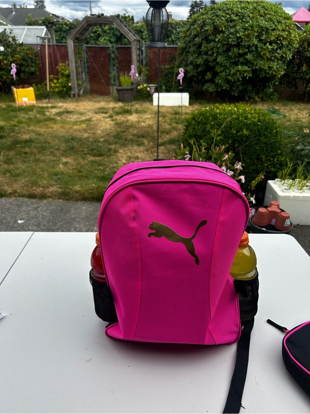 Puma Bright Pink Mini Backpack with Gold Logo with Mini bag inside